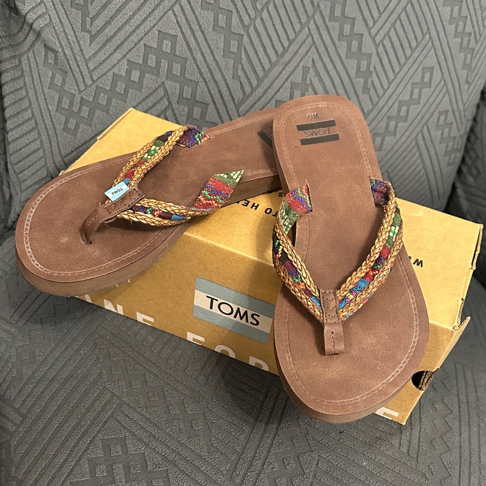 TOMS Brown Sandals with Colorful Braided Straps